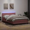 vidaXL Cama box spring con colch&oacute;n y LED terciopelo rosa 160x220 cm