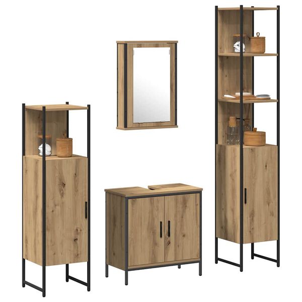 vidaXL Juego de muebles de ba&ntilde;o 4 pcs Marr&oacute;n Madera contrachapada