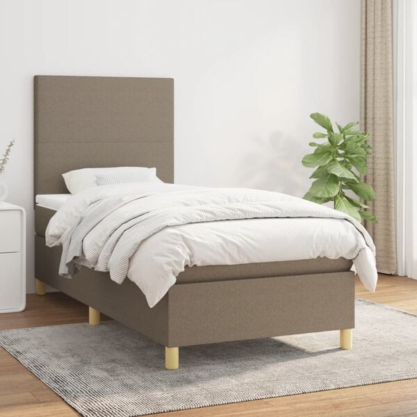 vidaXL Cama box spring con colch&oacute;n tela gris taupe 100x200 cm