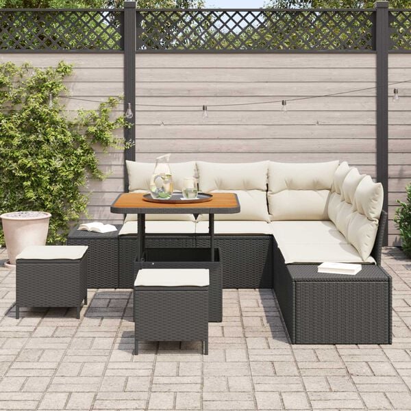 vidaXL Conjunto de sofá de jardín con cojín 8 pcs Negro Poliratán