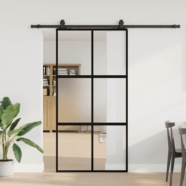 vidaXL Puerta corredera herrajes negro 102,5x205 cm vidrio templado