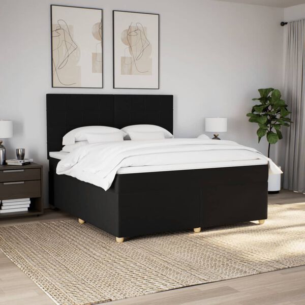 vidaXL Cama box spring con colch&oacute;n tela negro 180x200 cm