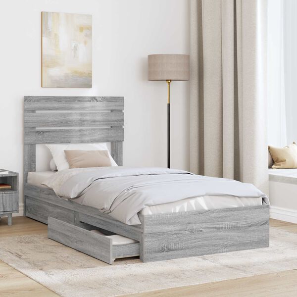 vidaXL Cama con almacenamiento con cabecera Gris Sonoma 90 x 200 cm