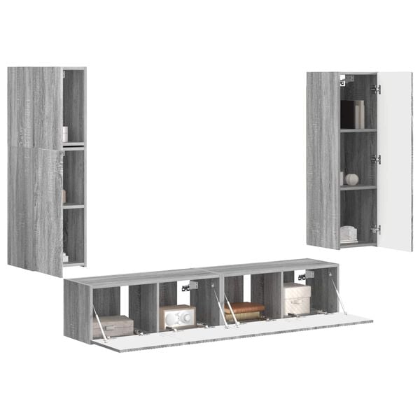 vidaXL Conjunto de mueble de TV 4 pcs Gris Sonoma Madera de ingenier&iacute;a