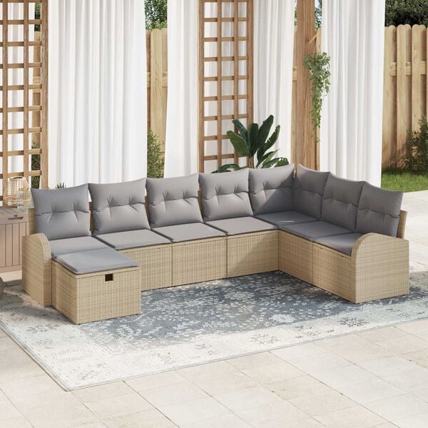vidaXL Conjunto de sofá de jardín con cojín 8 pcs Beige Poliratán