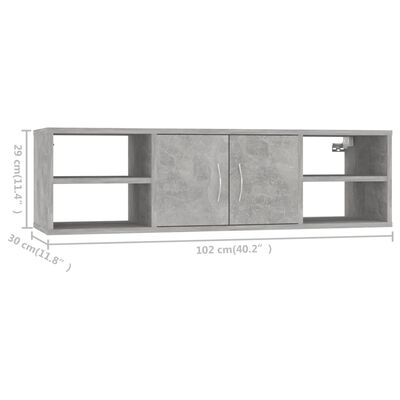 vidaXL Estantería pared madera contrachapada gris hormigón 102x30x29cm