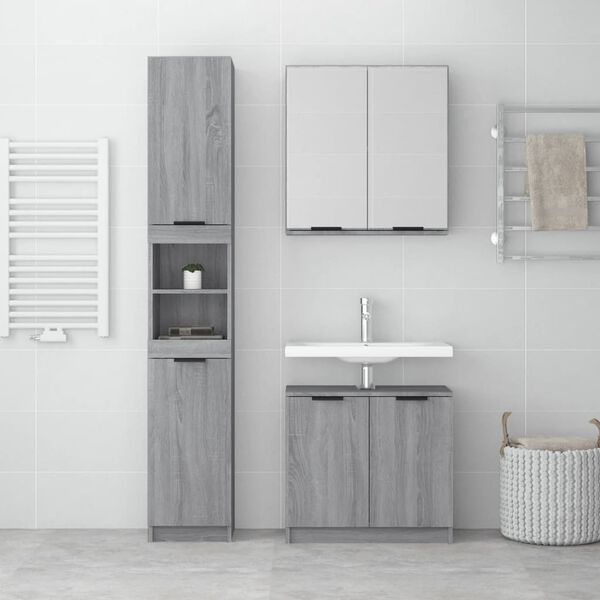 vidaXL Set de muebles de ba&ntilde;o 3 pzas madera contrachapada gris sonoma