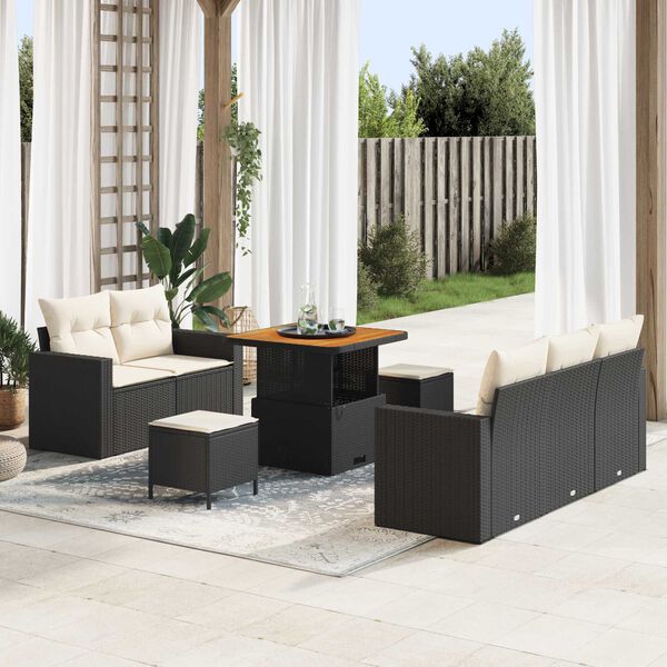 vidaXL Conjunto de sofá de jardín 8 pcs Negro ratán sintético