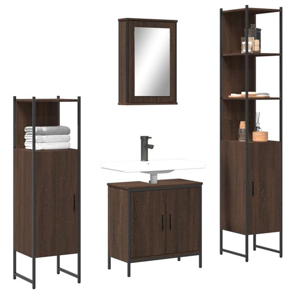 vidaXL Set de muebles ba&ntilde;o 4 pzas madera contrachapada roble marr&oacute;n