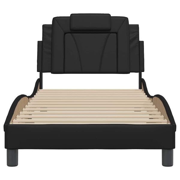 vidaXL Estructura de cama Viana sin colch&oacute;n cuero sint&eacute;tico negro 90x190 cm