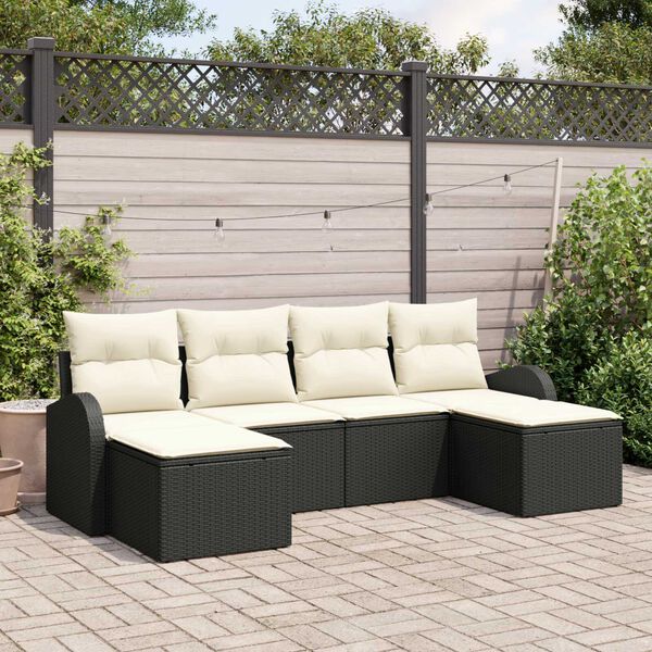 vidaXL Conjunto de sof&aacute; de jard&iacute;n 6 pcs Negro Rattan de Poli&eacute;ster