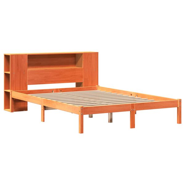 vidaXL Cama con estanter&iacute;a sin colch&oacute;n madera maciza marr&oacute;n 135x190cm