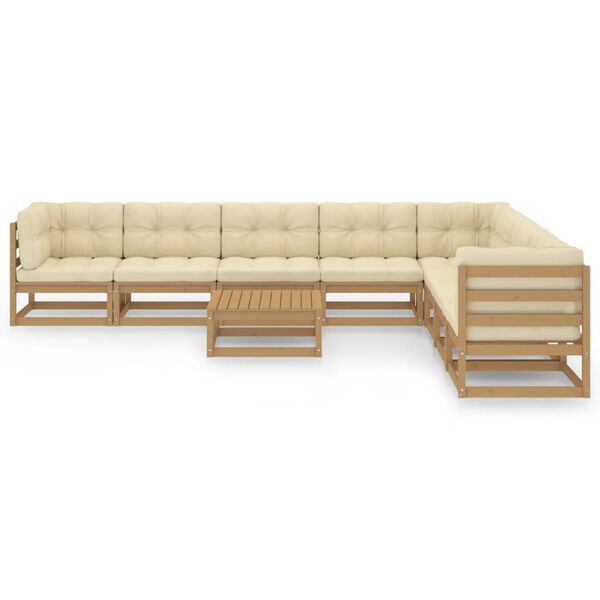 vidaXL Set de muebles de jard&iacute;n 9 pzs cojines madera pino marr&oacute;n miel