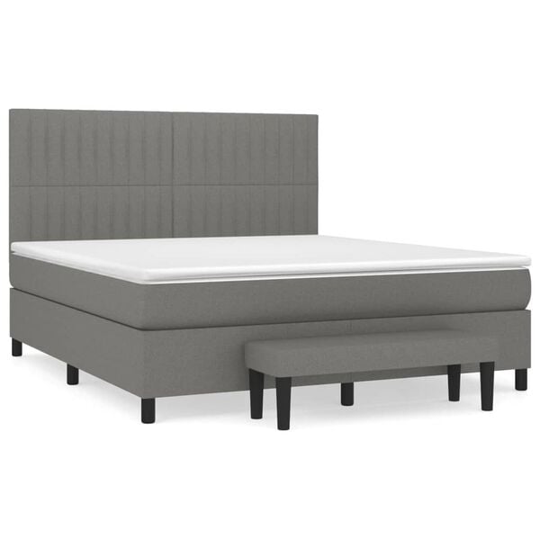vidaXL Cama box spring con colch&oacute;n tela gris oscuro 180x200 cm