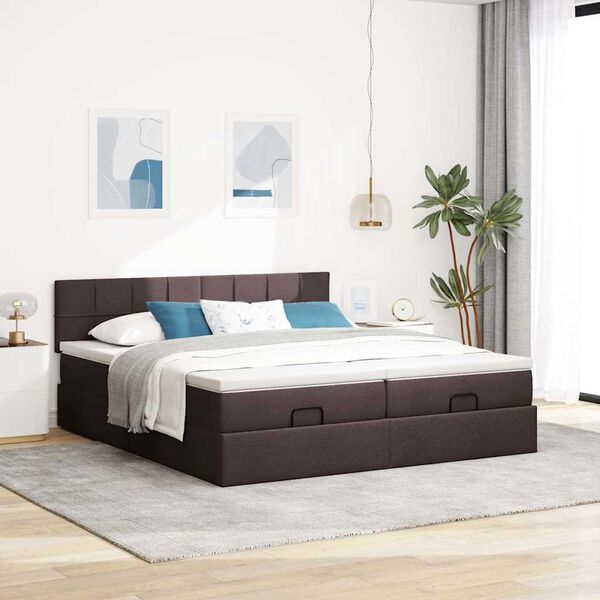 vidaXL Estructura cama otomana colchones tela marr&oacute;n oscuro 200x200cm