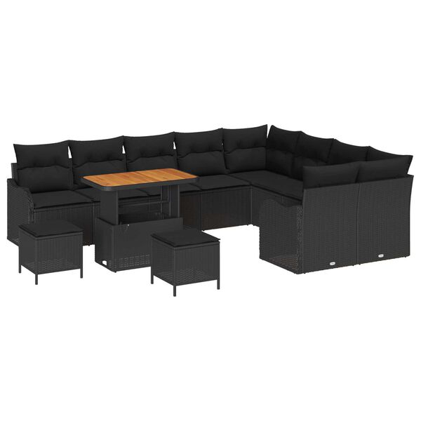 vidaXL Conjunto de sof&aacute; de jard&iacute;n con coj&iacute;n con almohada 12 pcs Negro