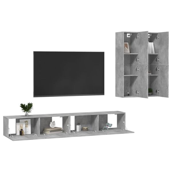 vidaXL Set muebles de sal&oacute;n TV 4 pzas madera ingenier&iacute;a gris hormig&oacute;n
