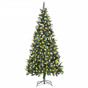 vidaXL &Aacute;rbol de Navidad artificial iluminado con luces y pi&ntilde;as 210 cm