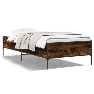 vidaXL Estructura cama madera ingenier&iacute;a metal roble humo 100x200 cm