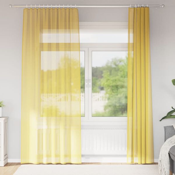 vidaXL Cortinas de gasa con bolsillos para varillas 2 uds. amarillo
