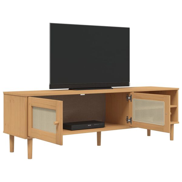 vidaXL Mueble de TV SENJA aspecto ratán madera pino marrón 158x40x49cm