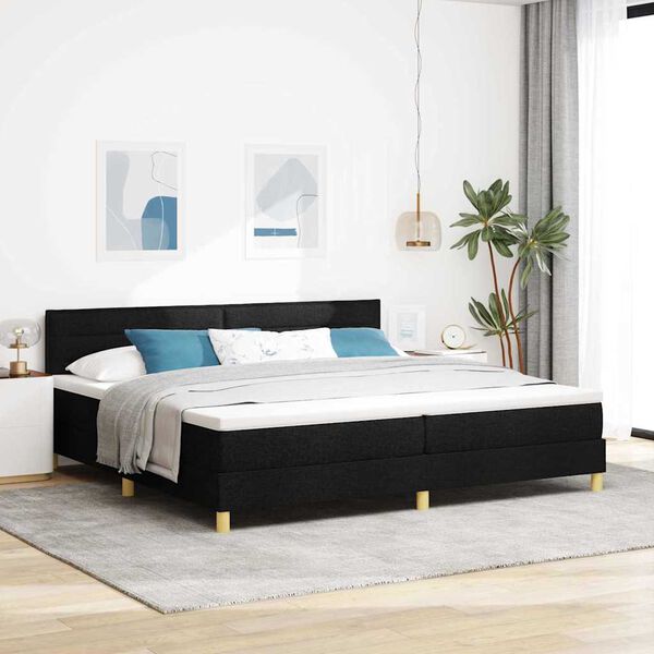 vidaXL Cama Box Spring LED con colch&oacute;n con LED Negro 200 x 200 cm tela