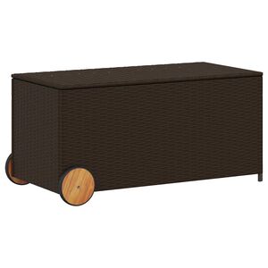 vidaXL Caja de almacenaje jard&iacute;n con ruedas rat&aacute;n PE marr&oacute;n 190L