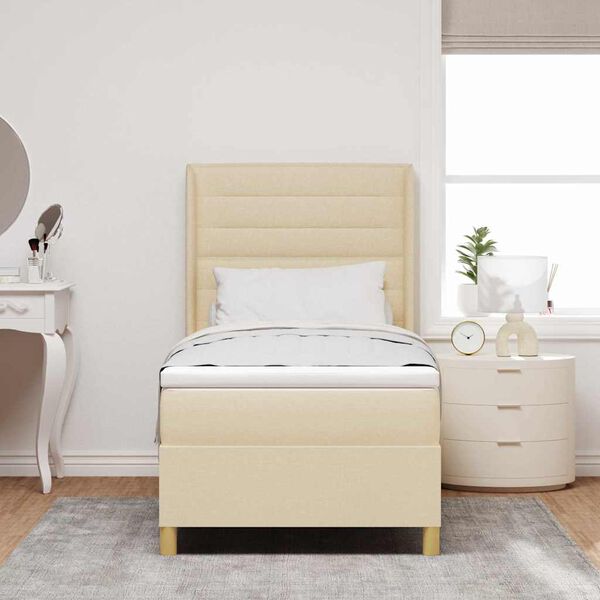 vidaXL Cama tipo Box Spring con colch&oacute;n Crema 100 x 200 cm tela