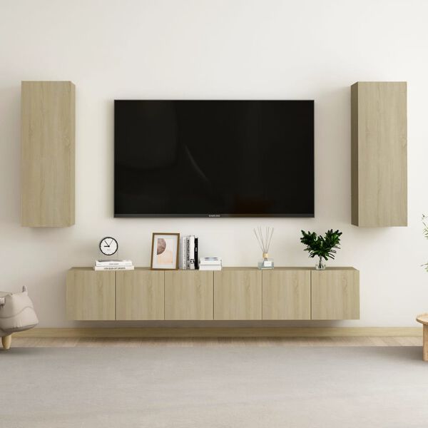 vidaXL Set de muebles sal&oacute;n TV 5 pzas madera ingenier&iacute;a roble Sonoma