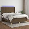 vidaXL Cama box spring colch&oacute;n luces LED tela marr&oacute;n oscuro 140x200cm