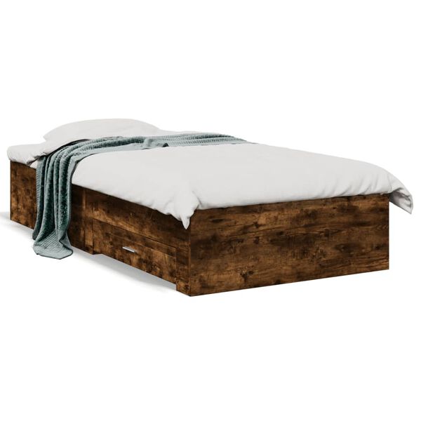 vidaXL Cama con cajones madera de ingenier&iacute;a roble ahumado 90x190 cm