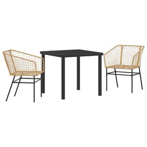 vidaXL Conjunto de Comedor de Jard&iacute;n 3 pcs Marr&oacute;n rat&aacute;n sint&eacute;tico