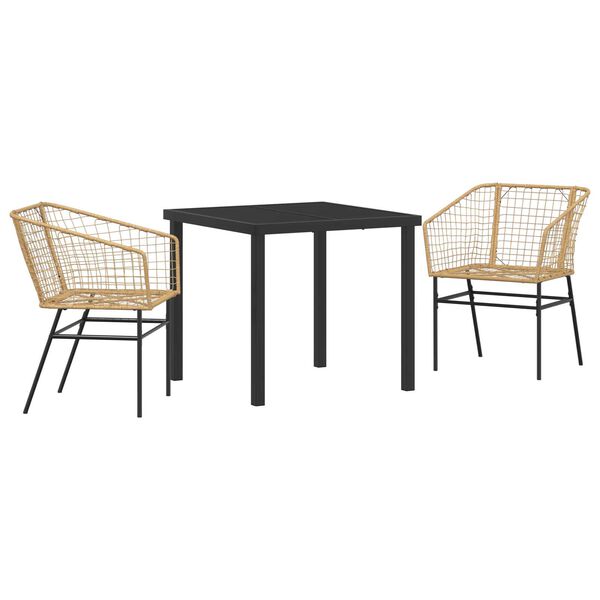 vidaXL Conjunto de Comedor de Jard&iacute;n 3 pcs Marr&oacute;n rat&aacute;n sint&eacute;tico