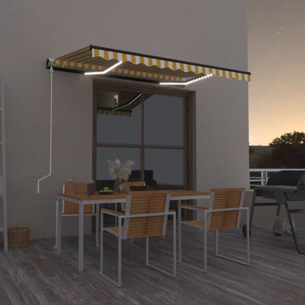 vidaXL Toldo autom&aacute;tico LED sensor de viento amarillo blanco 350x250cm