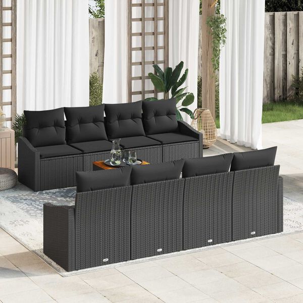 vidaXL Conjunto de sof&aacute;s de jard&iacute;n 9 pcs Negro rat&aacute;n sint&eacute;tico