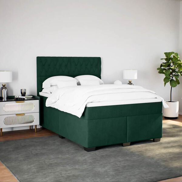 vidaXL Cama box spring con colch&oacute;n terciopelo verde oscuro 140x200 cm