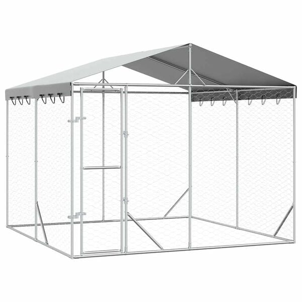vidaXL Perrera de exterior con techo acero galvanizado plata 3x3x2,5 m