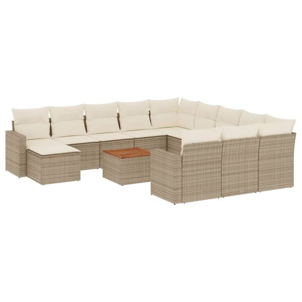 vidaXL Set sofás de jardín con cojines 13 pzas ratán sintético beige
