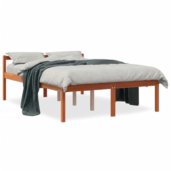 vidaXL Cama para mayores madera maciza de pino marr&oacute;n cera 120x190 cm