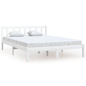 vidaXL Estructura de cama doble sin colch&oacute;n madera maciza blanco