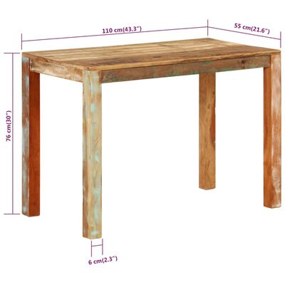 vidaXL Mesa de comedor madera maciza reciclada 110x55x76 cm
