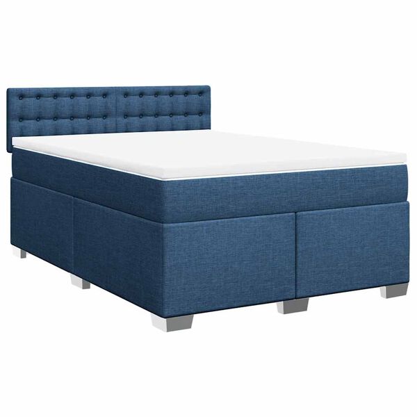 vidaXL Cama box spring con colch&oacute;n tela azul 140x190 cm