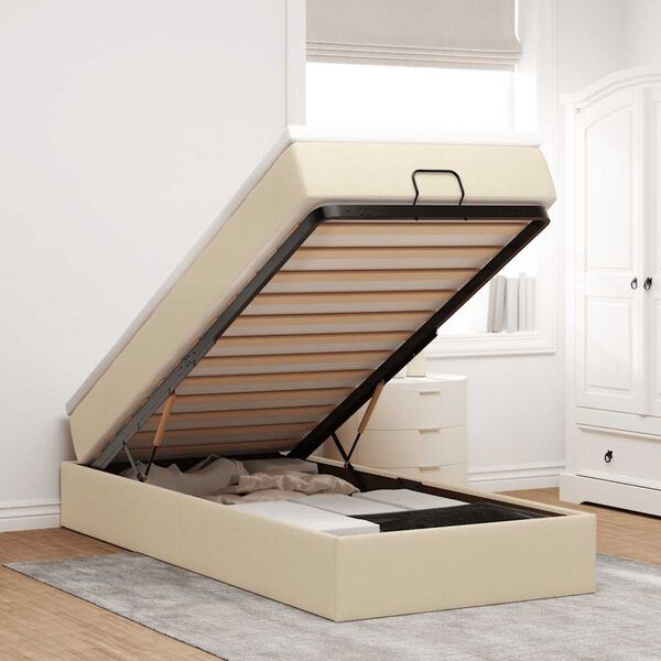 vidaXL Estructura de cama otomana con colch&oacute;n tela crema 80x200cm