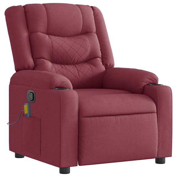 vidaXL Sillón de masaje reclinable de tela color vino tinto
