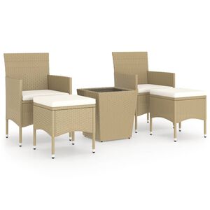 vidaXL Set comedor jard&iacute;n 5 pzas rat&aacute;n sint&eacute;tico vidrio templado beige