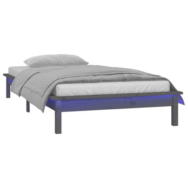 vidaXL Estructura de cama con LED madera maciza gris 90x190 cm