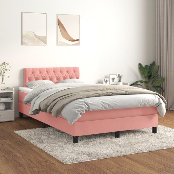 vidaXL Cama box spring con colch&oacute;n terciopelo rosa 120x200 cm