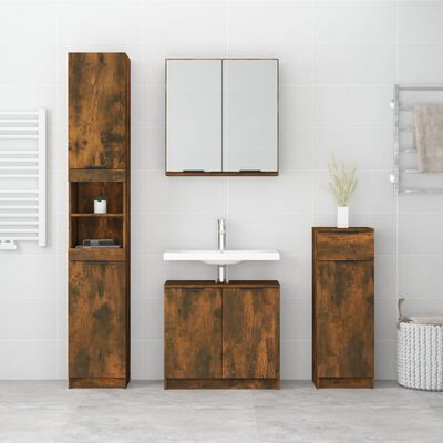 vidaXL Set muebles de baño 4 piezas madera contrachapada roble ahumado