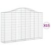vidaXL Cestas gaviones 15 uds forma de arco hierro 200x30x120/140 cm