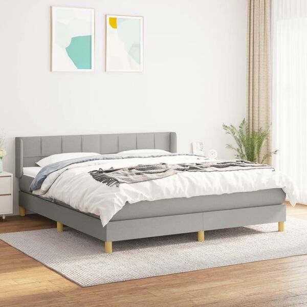vidaXL Cama box spring con colch&oacute;n tela gris claro 180x200 cm